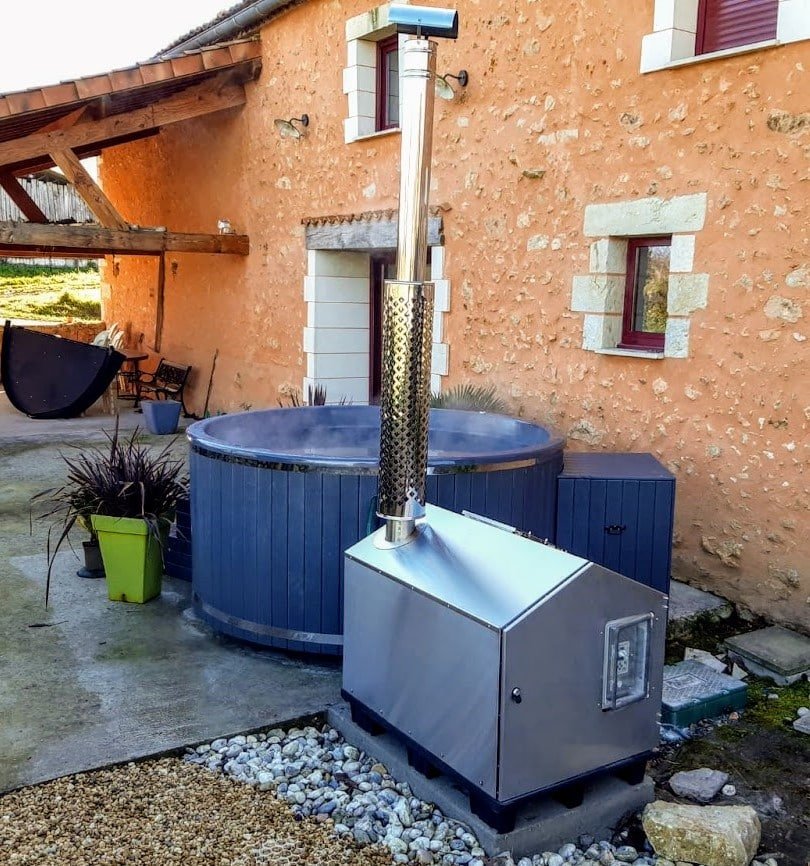 Smart pellet hot tub heater with automated fuel and temperature controls