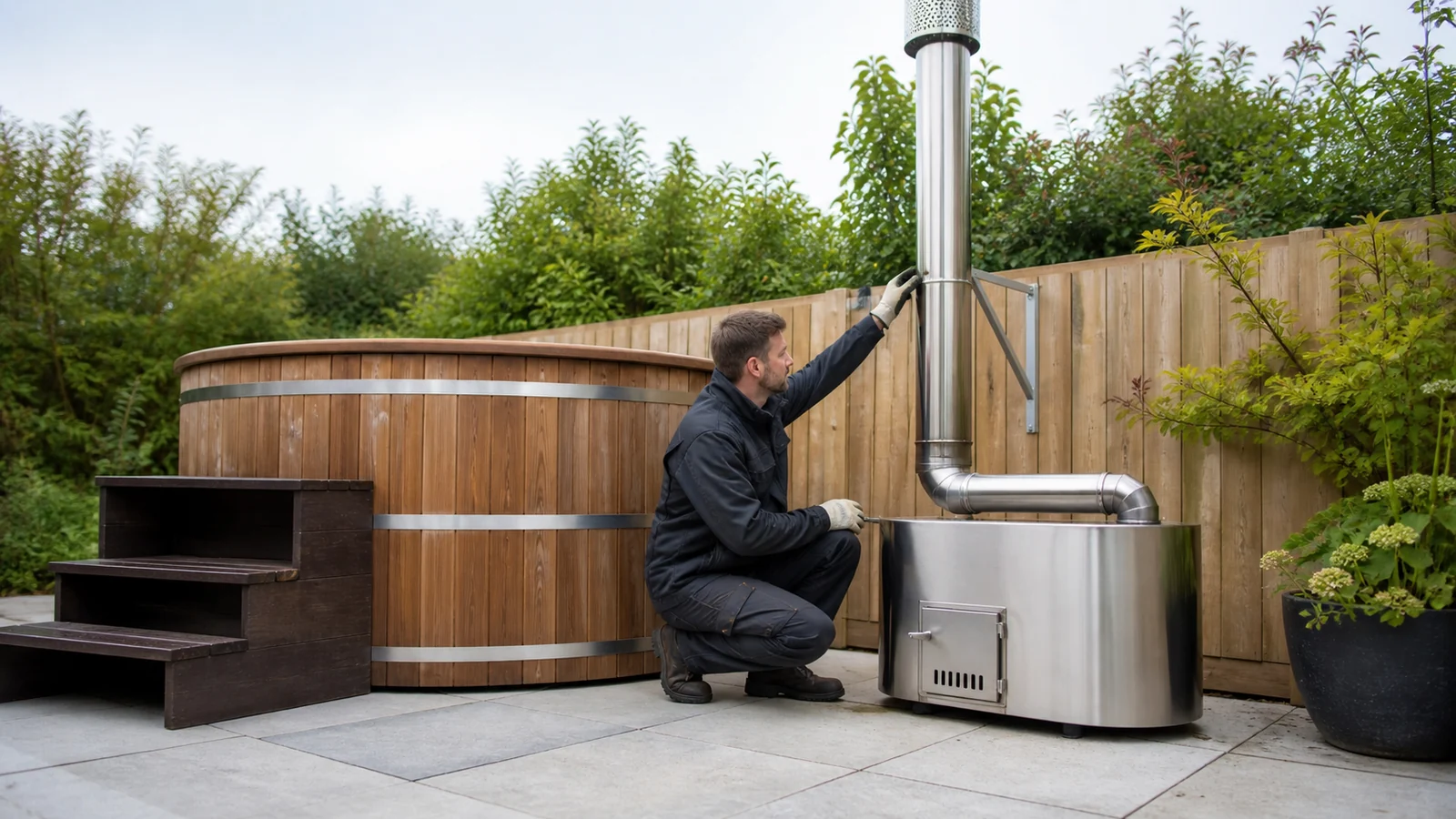 Hot tub stove, flue joints and clearance from combustible surroundings