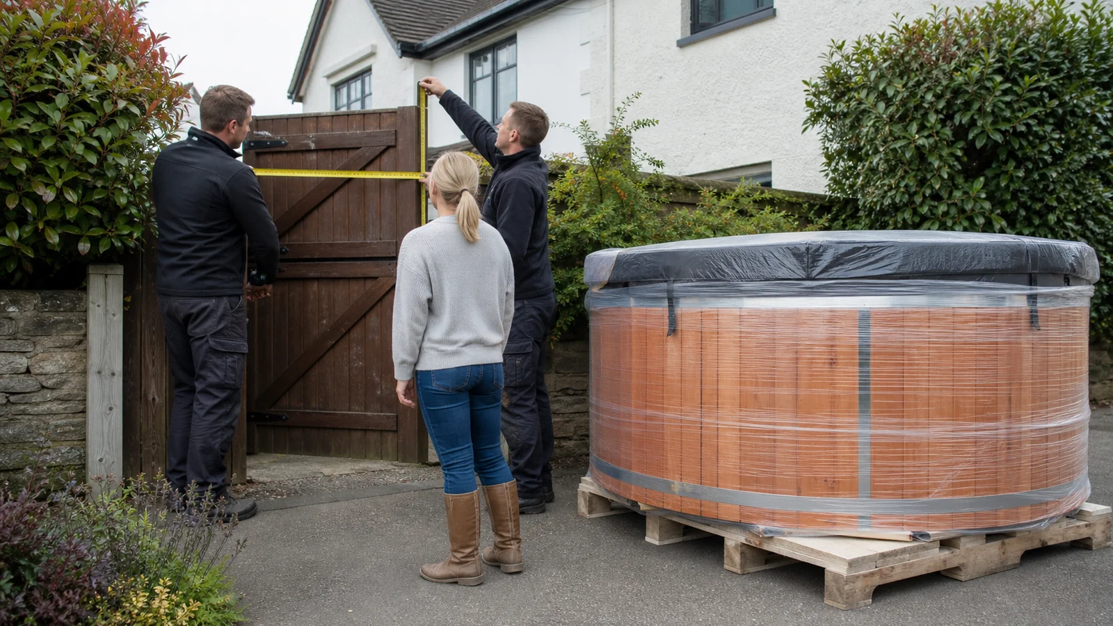 Measuring the narrowest gate and turn on a hot tub delivery route