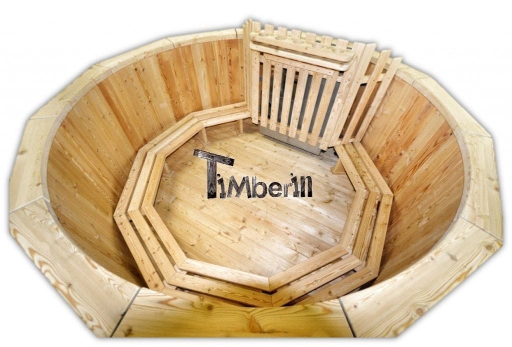 Round outdoor hot tub spruce, larch Deluxe Design - TimberIN