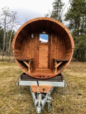 Outdoor barrel sauna on wheels mobile (7)