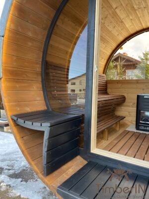 Outdoor barrel sauna with front glass andd back panaramic window (3)