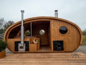 Outdoor oval sauna with an integrated hot tub (76)