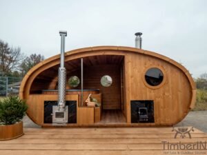 Outdoor oval sauna with an integrated hot tub (77)