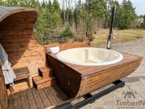 Barrel sauna model with fiberglass hot tub (1)