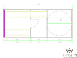 Barrel sauna with fiberglass hot tub