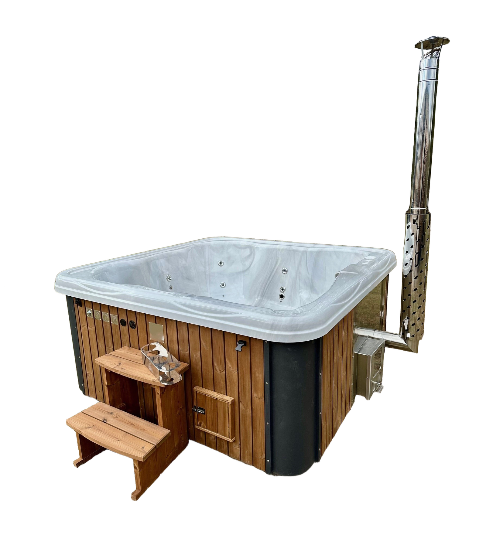 TimberIN Nordic Square™ Acrylic Hot Tub – External or Integrated Wood Stove (Luxury Marble Edition) 1 Timberin nordic lux™ (1)