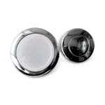 LED lights for hot tubs – pair of round stainless-steel hot-tub LED light fittings with clear and dark lenses on a white background.