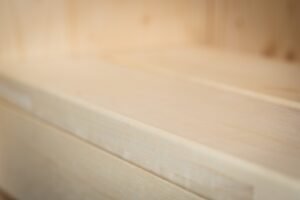 TimberIN Nordic Cube aspen sauna bench detail